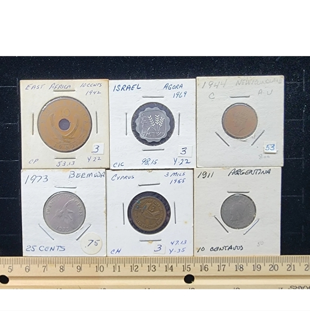 Vintage World Coin Lot East Africa Bermuda Isreal Cypreas Argentina Newfoundland